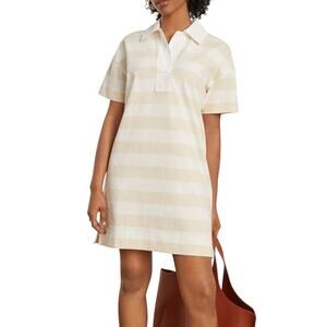 Everlane Organic Cotton Striped Polo Shirt XS Neutral Beige White Minimalist NWT